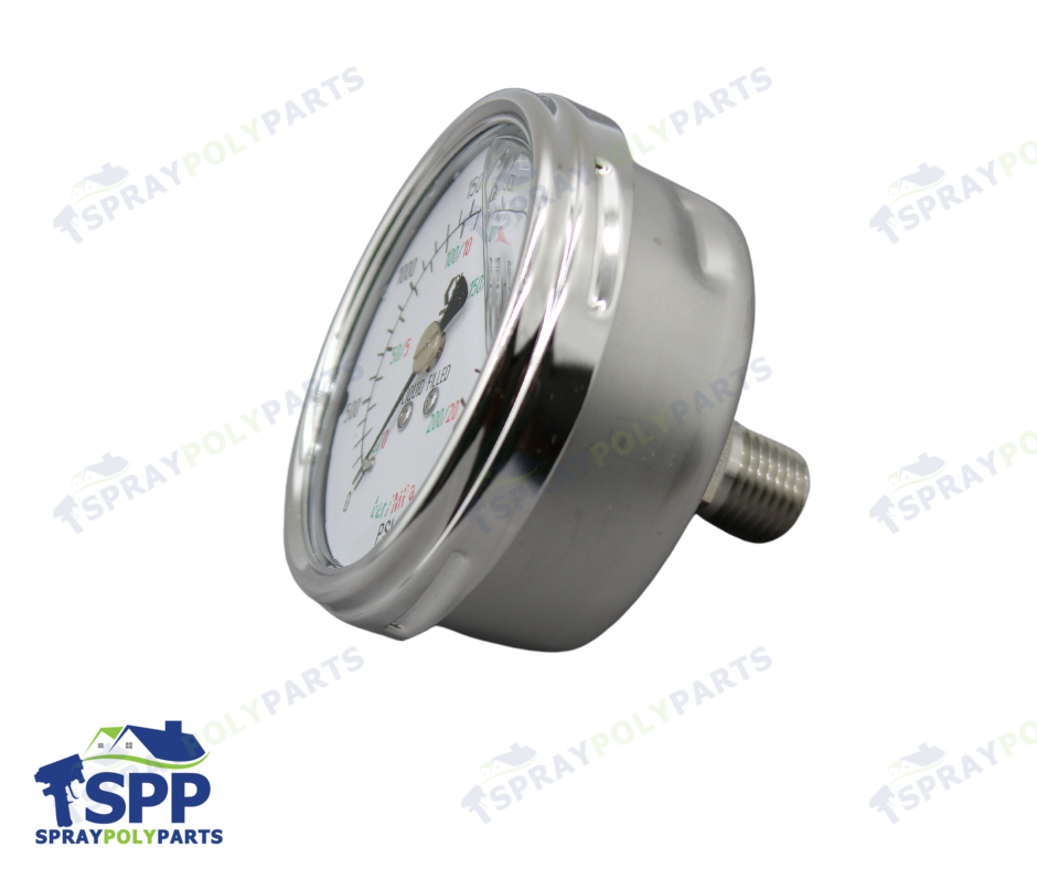 GRACO STAINLESS STEEL HIGH PRESSURE FLUID GAUGE, 03000 PSI (0207 BAR) PRESSURE RANGE (113641)