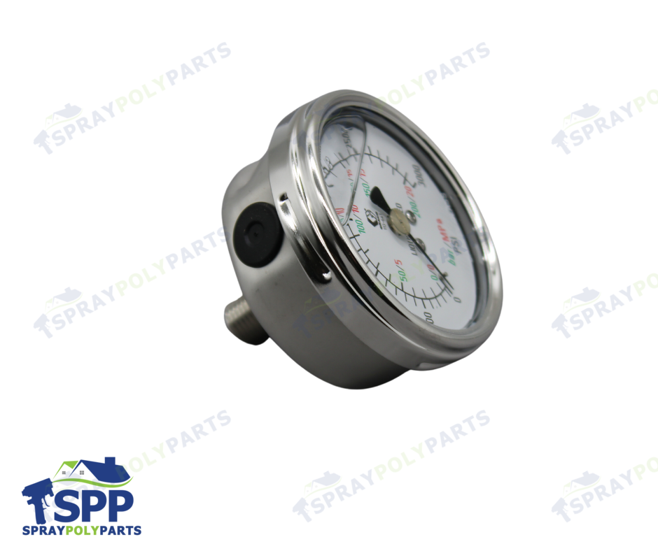 GRACO STAINLESS STEEL HIGH PRESSURE FLUID GAUGE, 03000 PSI (0207 BAR) PRESSURE RANGE (113641)