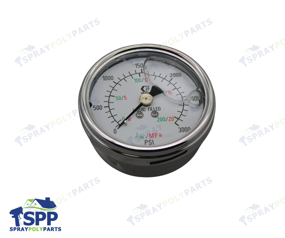 GRACO STAINLESS STEEL HIGH PRESSURE FLUID GAUGE, 03000 PSI (0207 BAR) PRESSURE RANGE (113641)