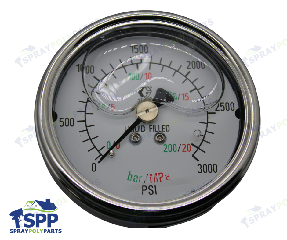 GRACO STAINLESS STEEL HIGH PRESSURE FLUID GAUGE, 03000 PSI (0207 BAR) PRESSURE RANGE (113641)