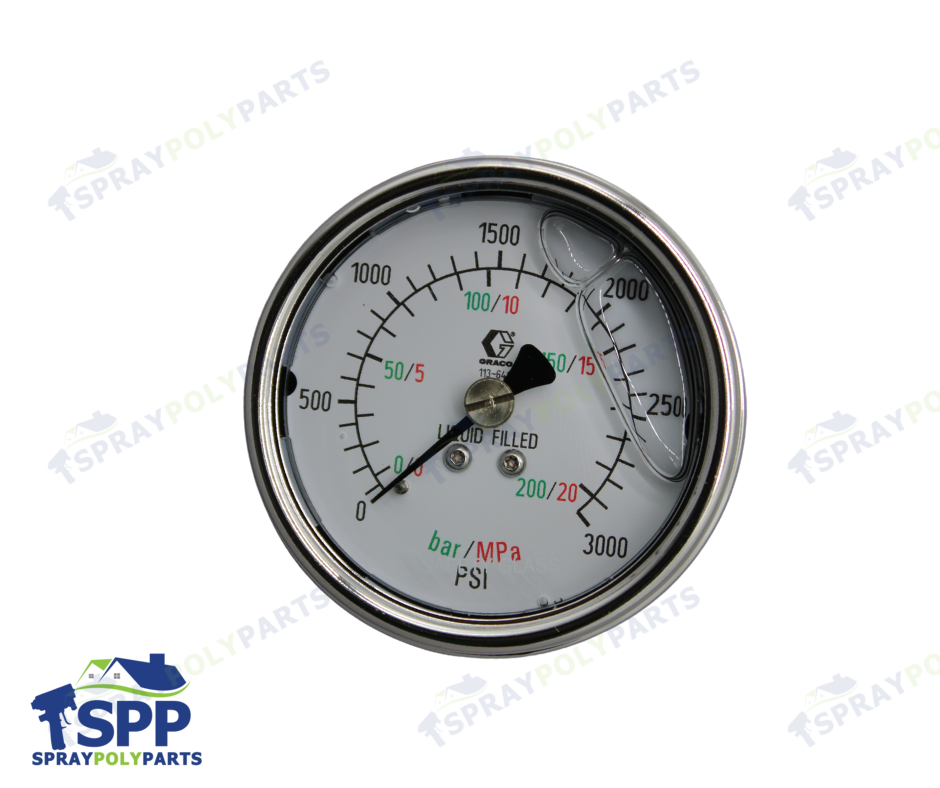 GRACO STAINLESS STEEL HIGH PRESSURE FLUID GAUGE, 03000 PSI (0207 BAR) PRESSURE RANGE (113641)