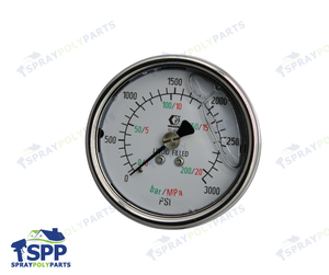 GRACO STAINLESS STEEL HIGH PRESSURE FLUID GAUGE, 03000 PSI (0207 BAR) PRESSURE RANGE (113641)