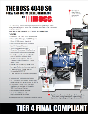 MORSE/BOSS 4040 SG 40KW GENERATOR/40 CFM PACKAGE (BOSS4040) (BOSS-4040)